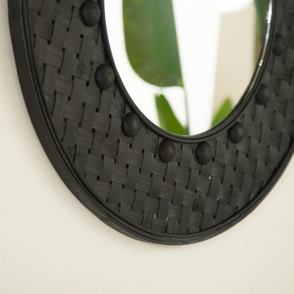 Black Bamboo Mirror - 24'' Circle Wall Art