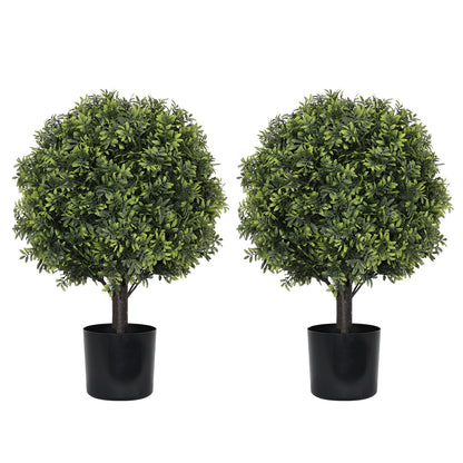 22in Artificial Topiary Boxwood Ball Trees – Faux Evergreen Potted Shrubs for Porch, Patio, Entryway, or Indoor Living Room Decor, 2pcs/set