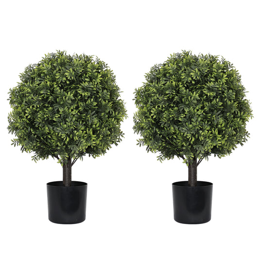 22in Artificial Topiary Boxwood Ball Trees – Faux Evergreen Potted Shrubs for Porch, Patio, Entryway, or Indoor Living Room Decor, 2pcs/set