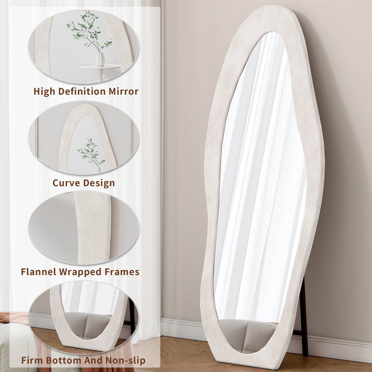 Full Length Mirror - 63" White Metal Frame, Durable Shatterproof Glass
