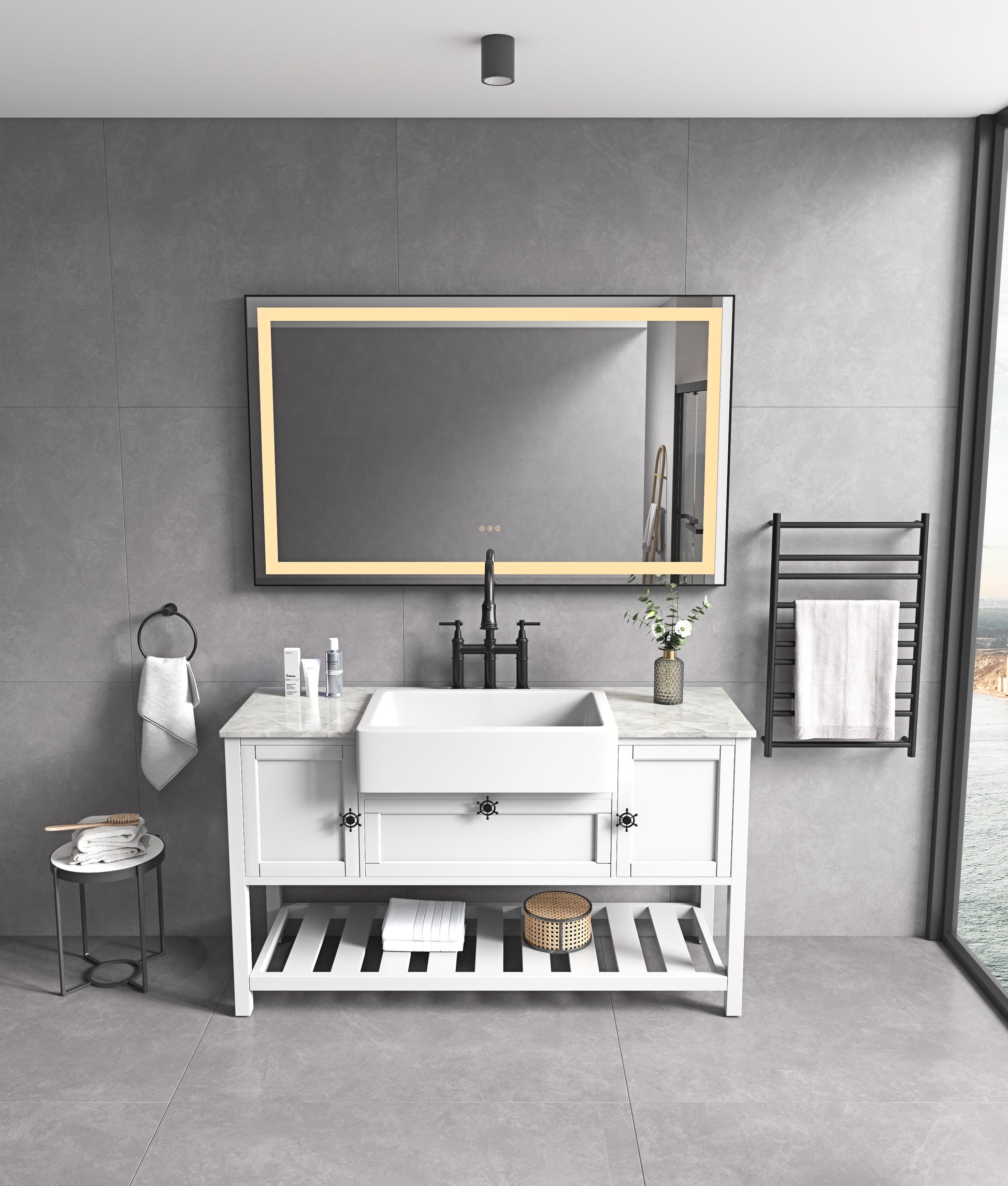 Black Framed LED Bathroom Vanity Mirror 72" x 36"