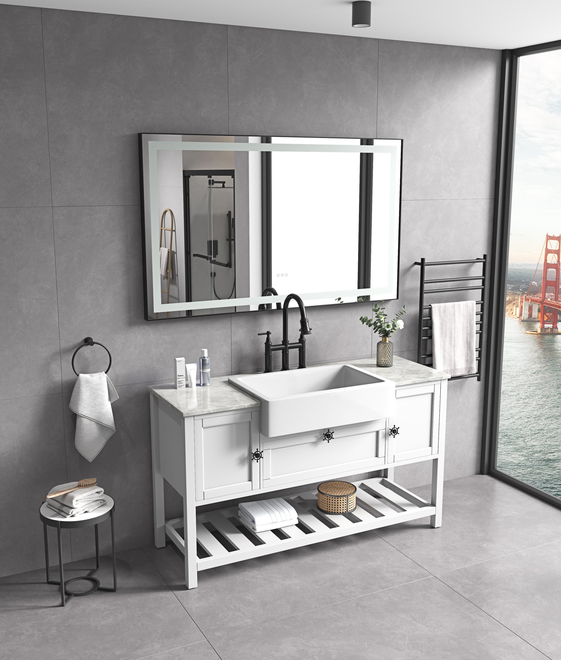 72 in. W x 36 in. H Black Framed LED Single Bathroom Vanity Mirror in Polished Crystal Bathroom Vanity LED Mirror with 3 Color Lights Mirror for Bathroom Wall Smart Lighted Vanity Mirror