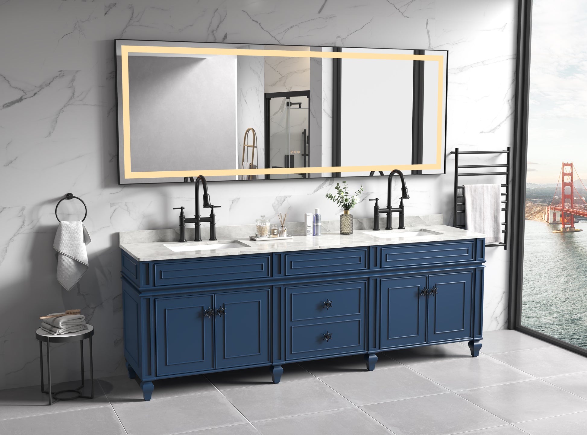 96" Framed LED Bathroom Vanity Mirror - Matte Black