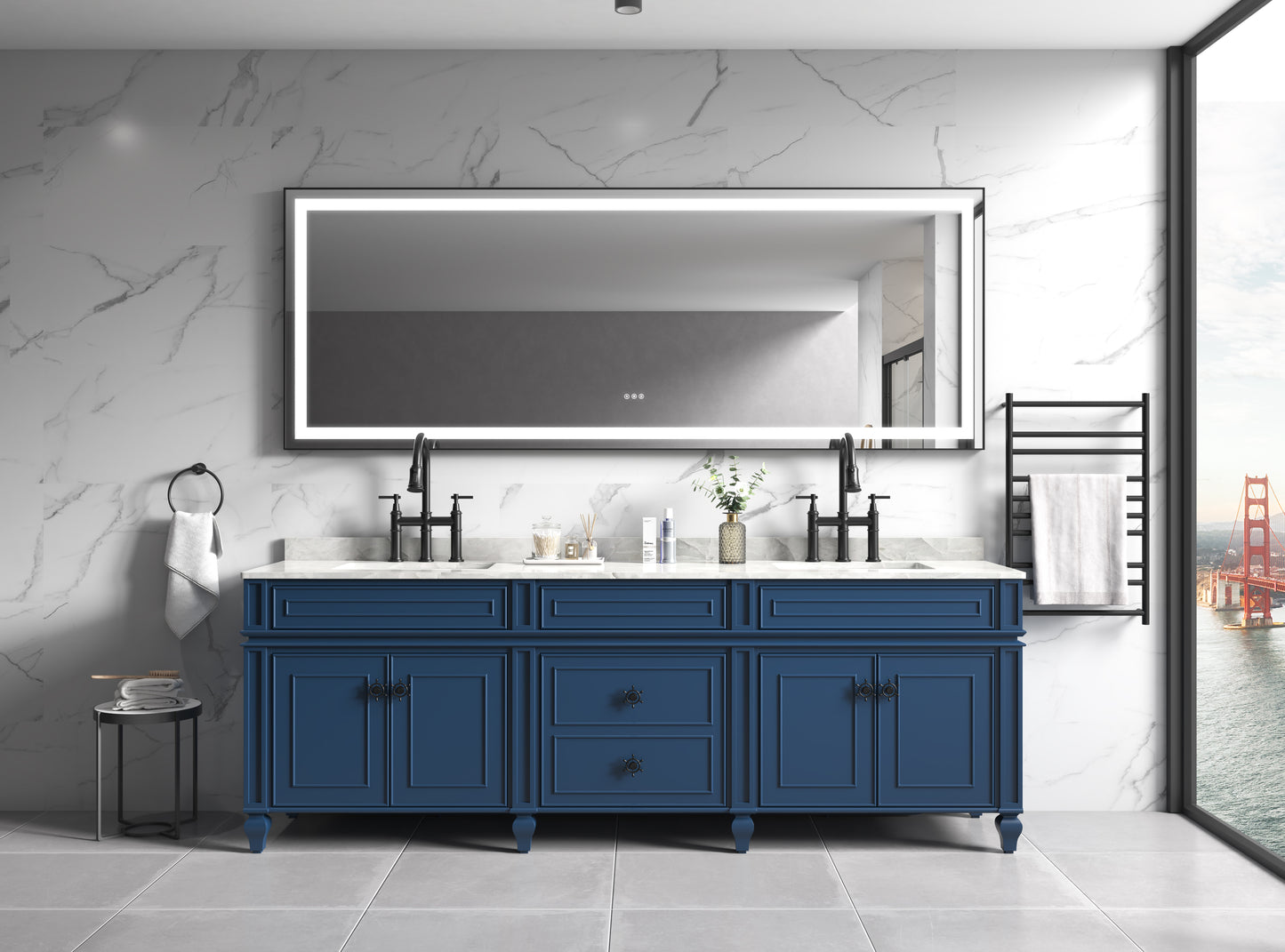 96" Framed LED Bathroom Vanity Mirror - Matte Black
