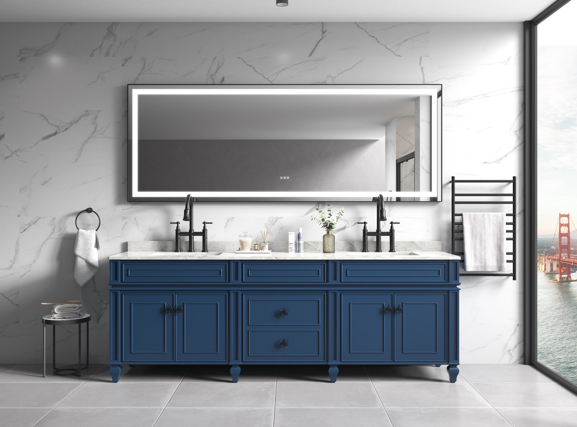 96" Framed LED Bathroom Vanity Mirror - Matte Black
