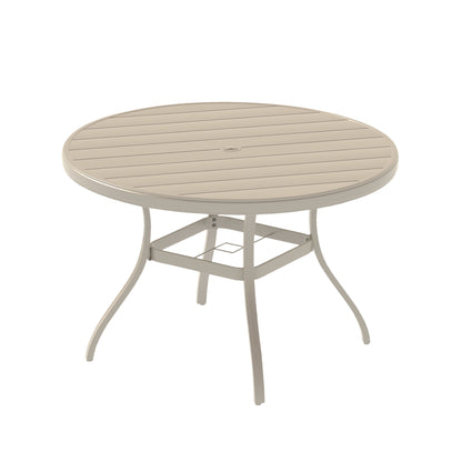 Round Sandstone Metal Outdoor Dining Table for 4 to 6 with Umbrella Hole