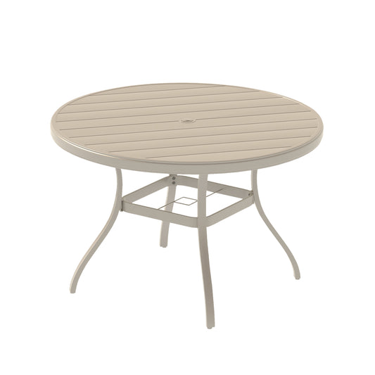 Round Sandstone Metal Outdoor Dining Table for 4 to 6 with Umbrella Hole