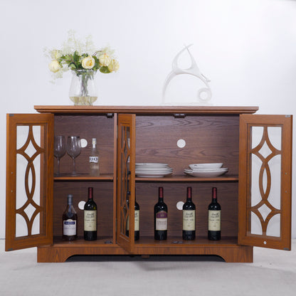 48.66" x 15.55" x 34.06" Spacious size sideboard 3 clear tempered glass doors buffet with adjustable shelf, MDF with dark OAK decorative laminates storage cabinet for dinning room, kitchen,living room