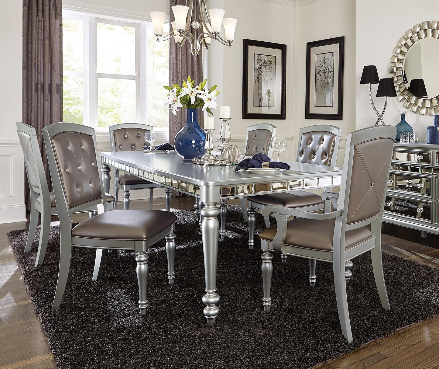 Sparkling Silver Finish Mirrored 1pc Server of 5x Drawers 2x Cabinets Ultra-Modern Style Dining Room