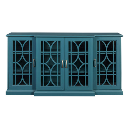 63" TV Stand, Sideboard Buffet ,Storage Cabinet, Teal Blue