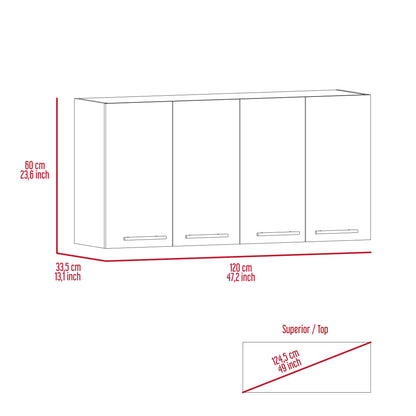 Sitka Wall Cabinet, Two Spacious Divisions, Four Doors
