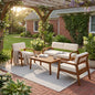 4-Piece Outdoor Loveseat and Coffee Table Set with Teak-Finish Wood Frame and Cushions