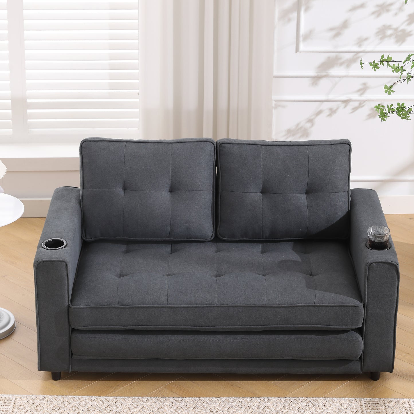 Dark Gray 3-in-1 Futon Sofa Bed with Side Pockets - image 4
