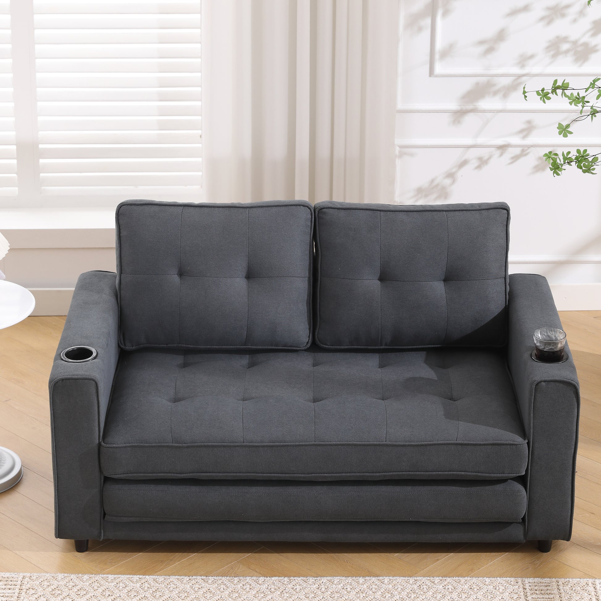 Dark Gray 3-in-1 Futon Sofa Bed with Side Pockets - image 4