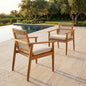 Set of 2 Acacia Wood Outdoor Dining Chairs with Rope Back, Armrests, and Beige Cushions for Patio and Garden