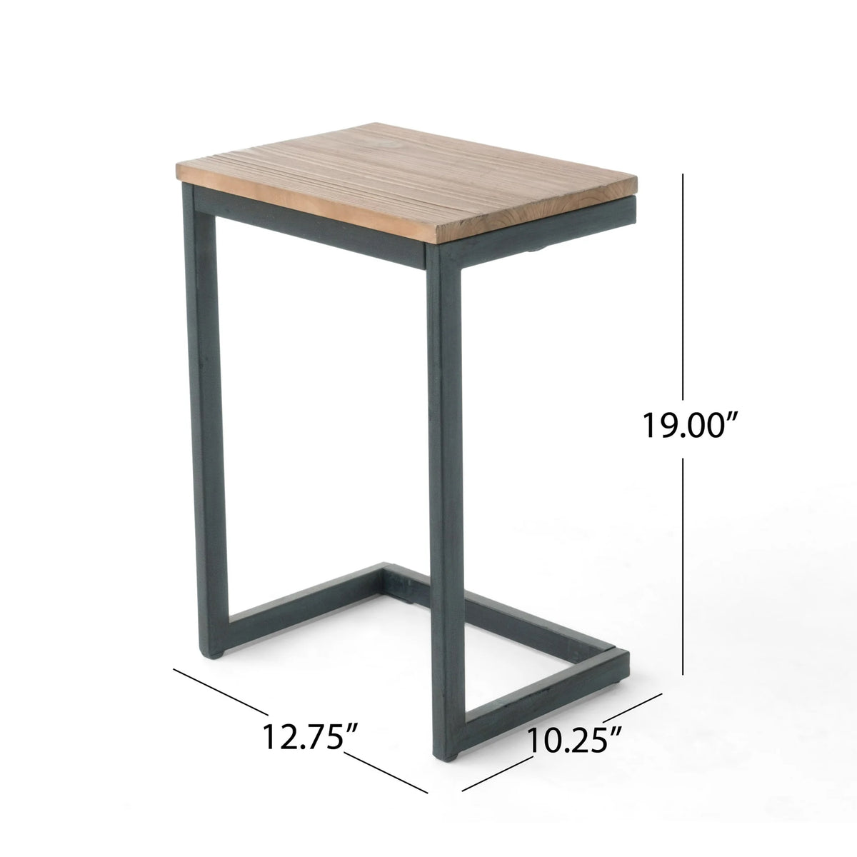 Small Antique Natural Wood End Table - Metal Base