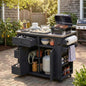 Outdoor Wood Grill Cart with Stainless Steel Top, Drawers and Storage Cabinet, Black