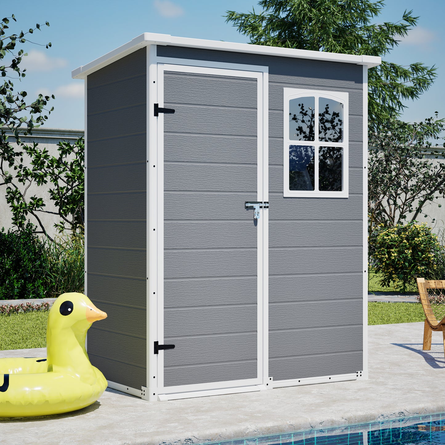 5 x 3 ft Gray Resin Outdoor Storage Shed with Floor, Window, and Lockable Waterproof Design