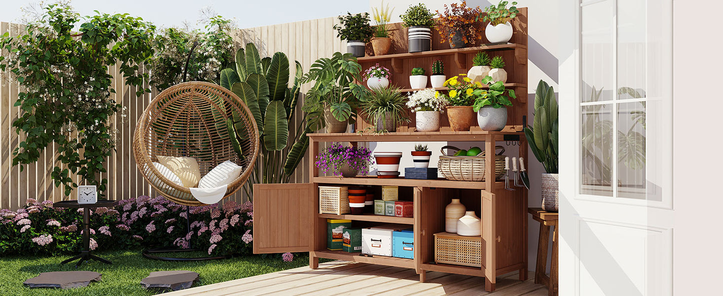 Rustic Wood Potting Bench with Hutch - 50" Outdoor Garden Station