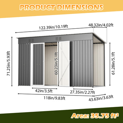 10x4 Outdoor Metal Storage Shed - Gray
