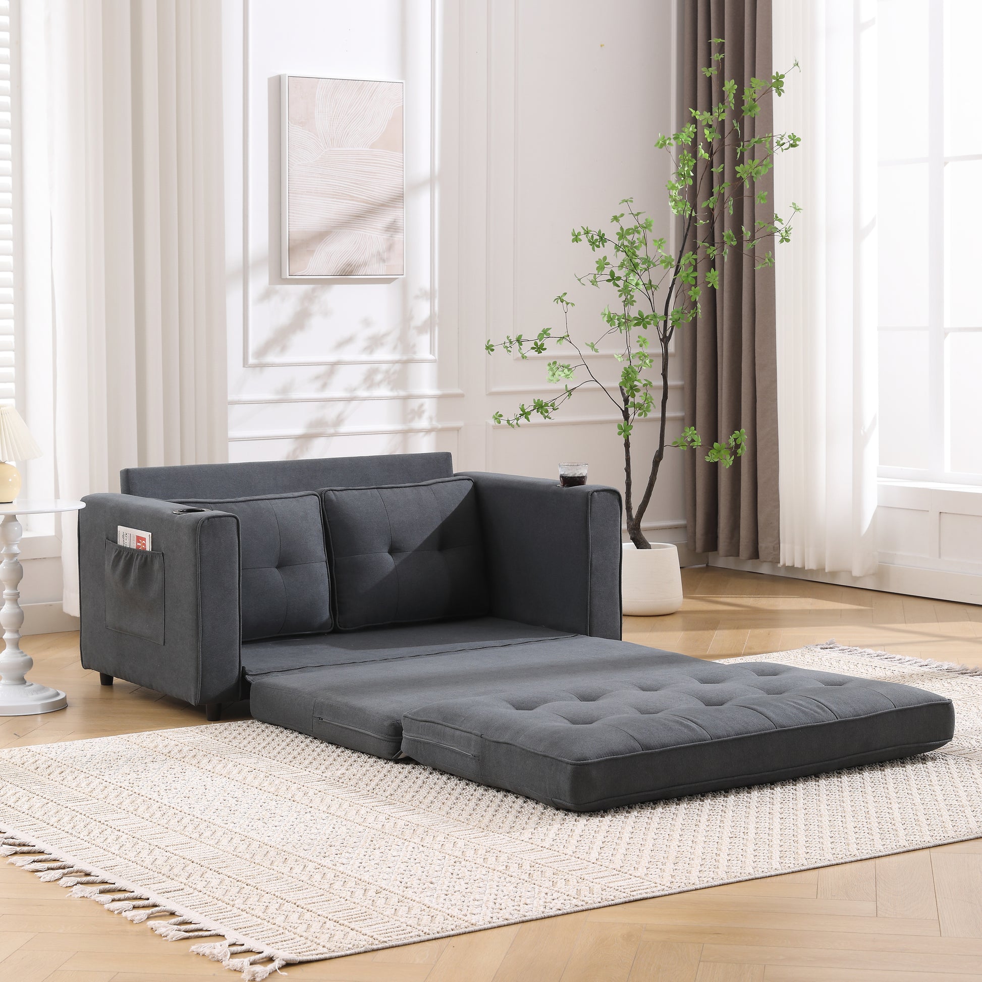 Dark Gray 3-in-1 Futon Sofa Bed with Side Pockets - image 7