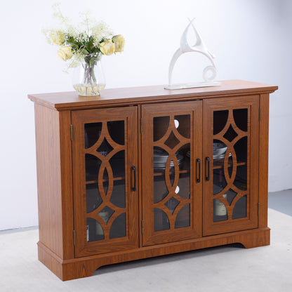 48.66" x 15.55" x 34.06" Spacious size sideboard 3 clear tempered glass doors buffet with adjustable shelf, MDF with dark OAK decorative laminates storage cabinet for dinning room, kitchen,living room