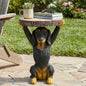 Black Dog Statue Pedestal Side Table for Living Room, Office, Patio, or Outdoor Decor