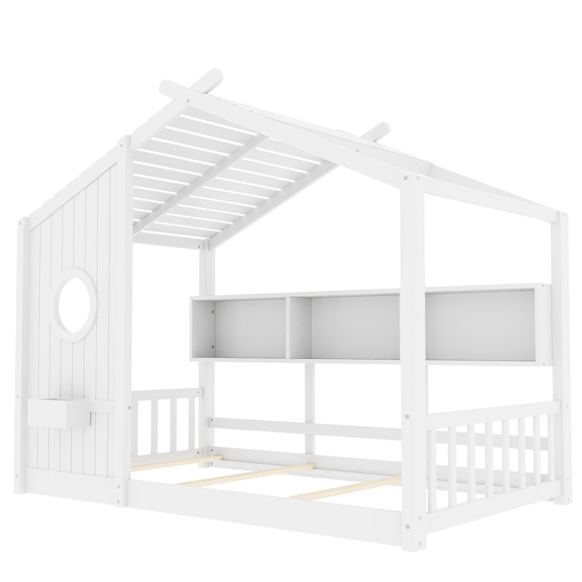 Twin Size Wooden Play House Bed with Storage Shelf for Bedroom