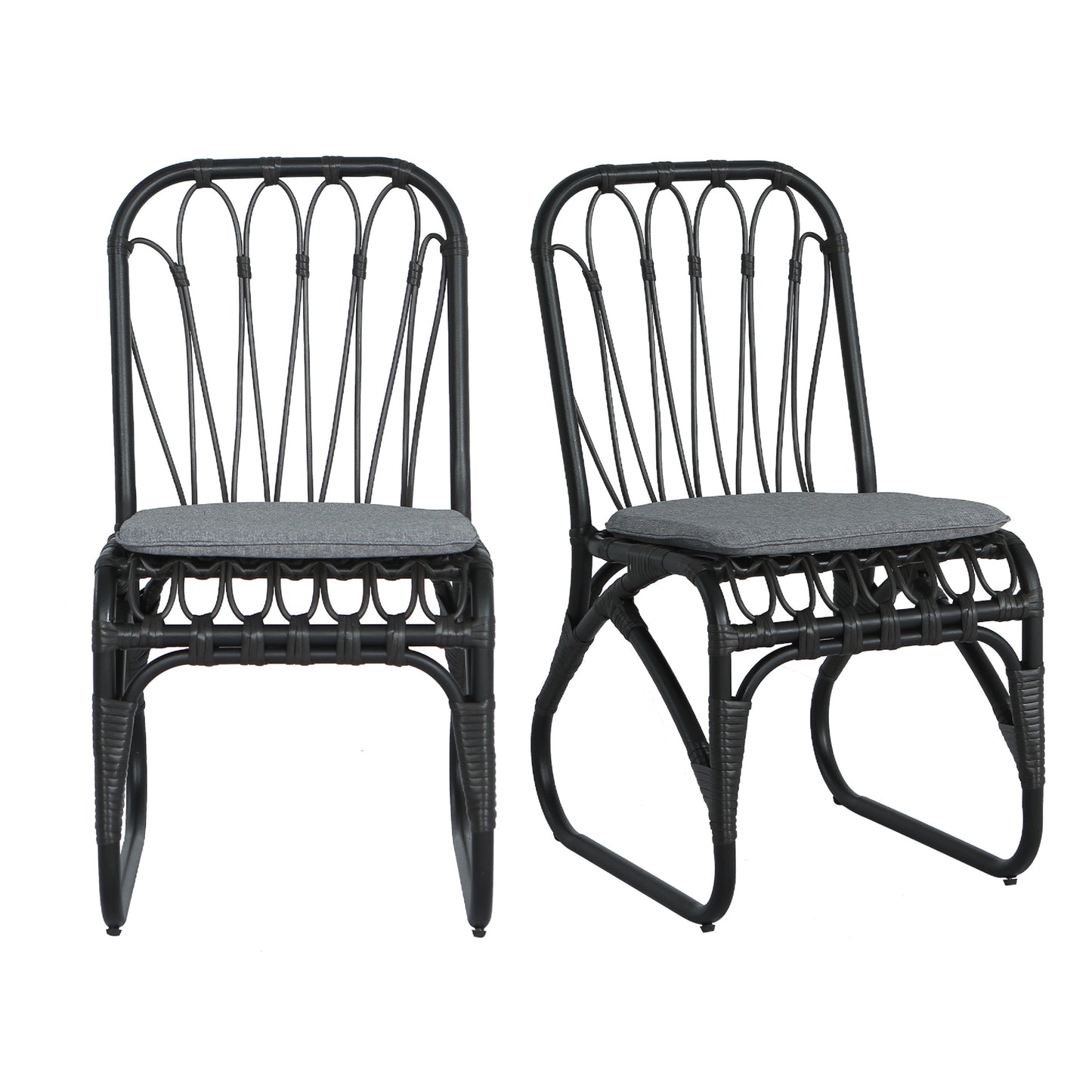 Set of 2 Gray Outdoor PE Wicker Dining Chairs with Washable Cushions for Patio or Garden