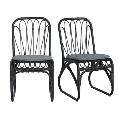 Set of 2 Gray Outdoor PE Wicker Dining Chairs with Washable Cushions for Patio or Garden