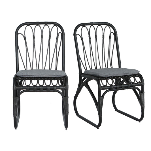 Set of 2 Gray Outdoor PE Wicker Dining Chairs with Washable Cushions for Patio or Garden