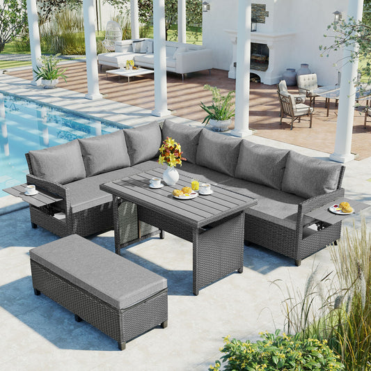5-Piece Grey Rattan Patio Sofa Set - Outdoor Garden Furniture