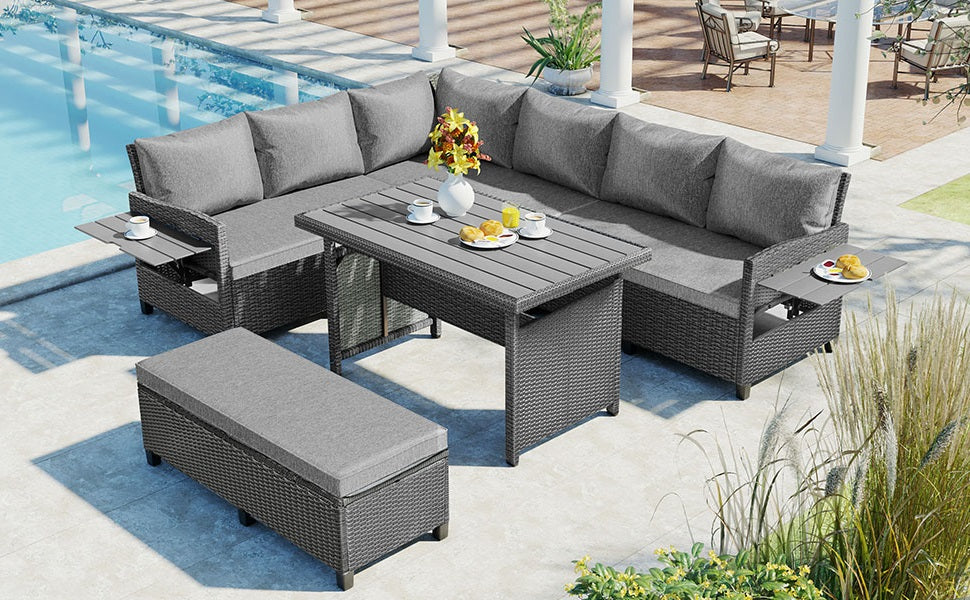 5-Piece Grey Rattan Patio Sofa Set - Outdoor Garden Furniture