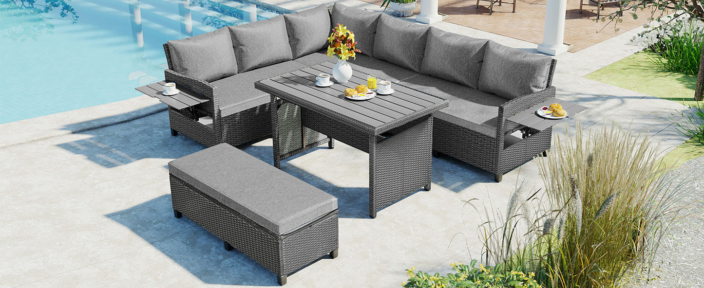 5-Piece Grey Rattan Patio Sofa Set - Outdoor Garden Furniture