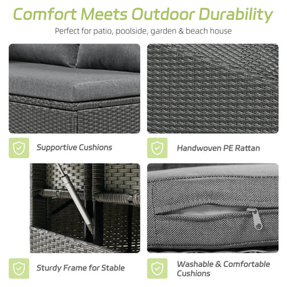 5-Piece Grey Rattan Patio Sofa Set - Outdoor Garden Furniture