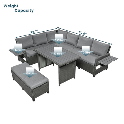 5-Piece Grey Rattan Patio Sofa Set - Outdoor Garden Furniture