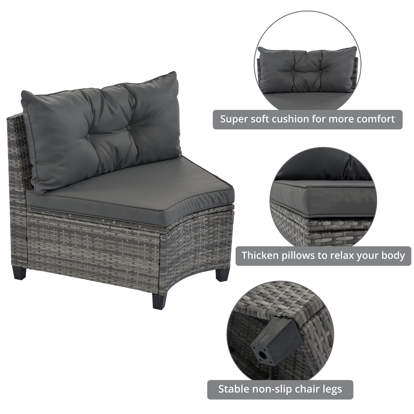 8 Piece Gray Wicker Outdoor Sofa Set Curved Sectional with Cushions