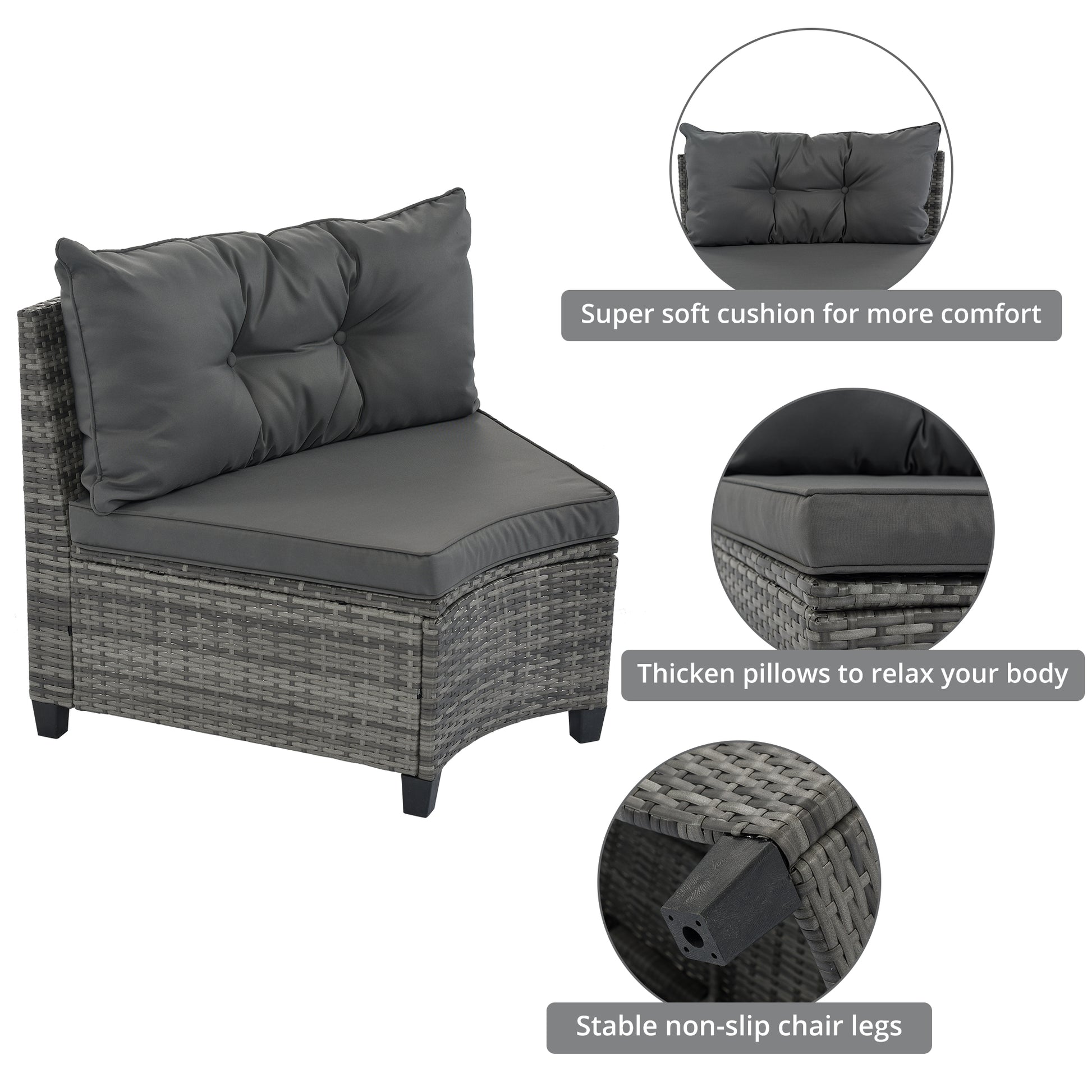 8 Piece Gray Wicker Outdoor Sofa Set Curved Sectional with Cushions