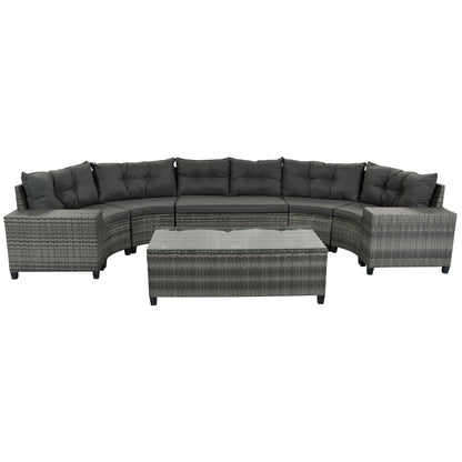 8 Piece Gray Wicker Outdoor Sofa Set Curved Sectional with Cushions