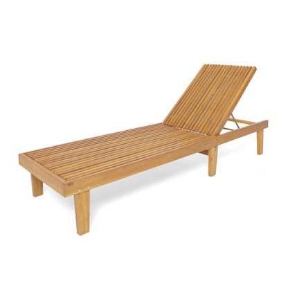 Natural Wood Outdoor Chaise Lounge Chair with Adjustable Backrest for Poolside, Patio, Deck, and Backyard