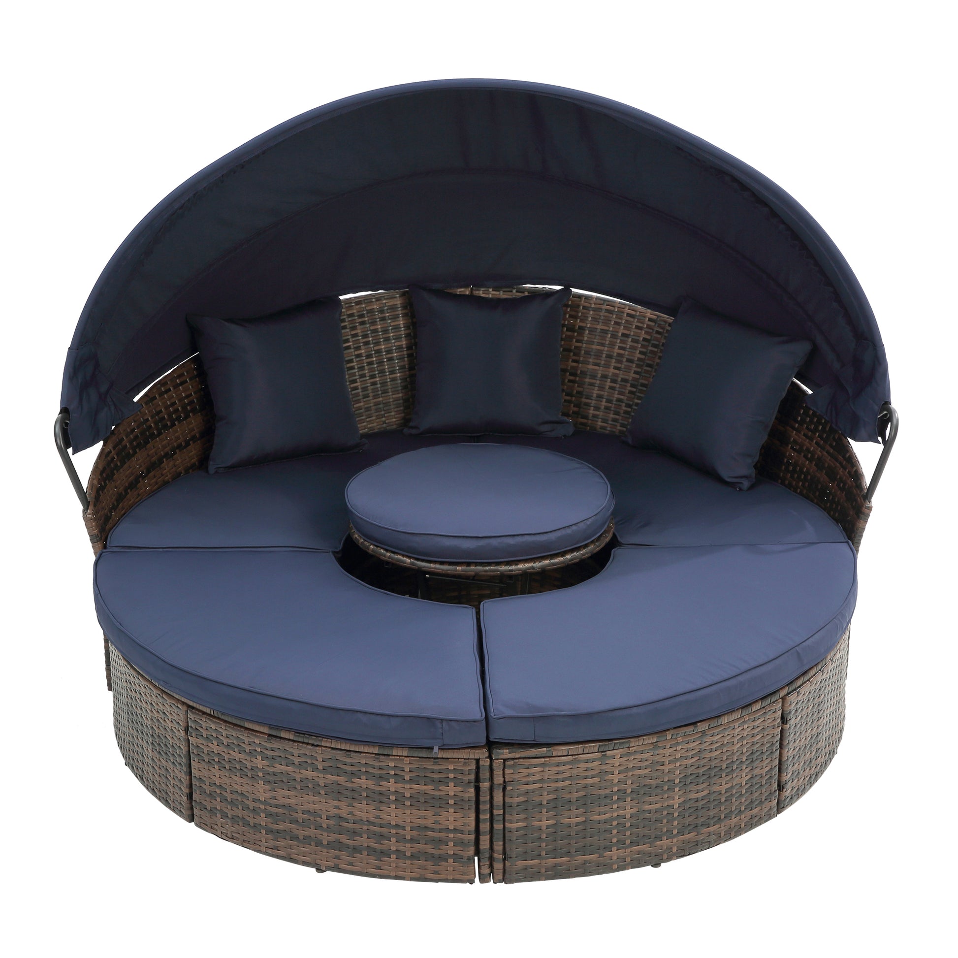 Navy Blue Steel Round Patio Bed with Canopy for Outdoor