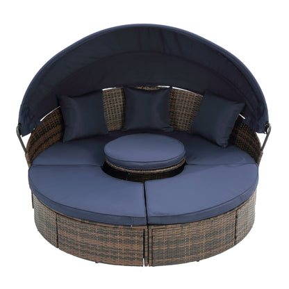 Navy Blue Steel Round Patio Bed with Canopy for Outdoor