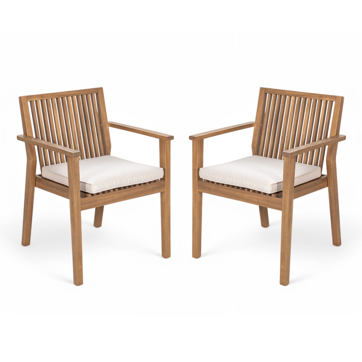 2-Piece Acacia Wood Patio Chairs - Beige Brown Weatherproof Seating Set for Outdoor