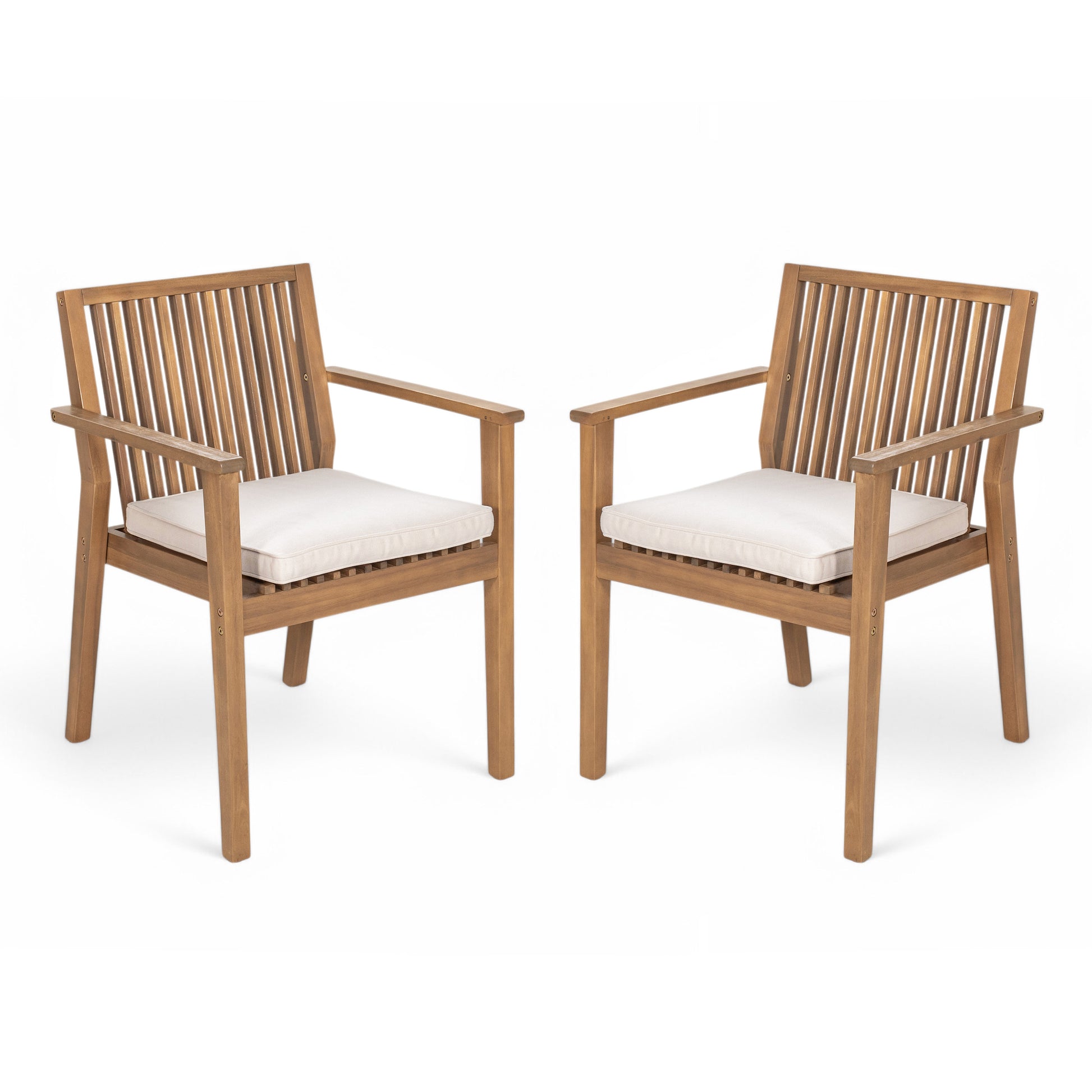 2-Piece Acacia Wood Patio Chairs - Beige Brown Weatherproof Seating Set for Outdoor