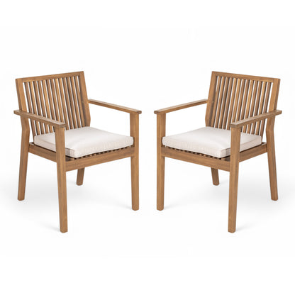 2-Piece Acacia Wood Patio Chairs - Beige Brown Weatherproof Seating Set for Outdoor