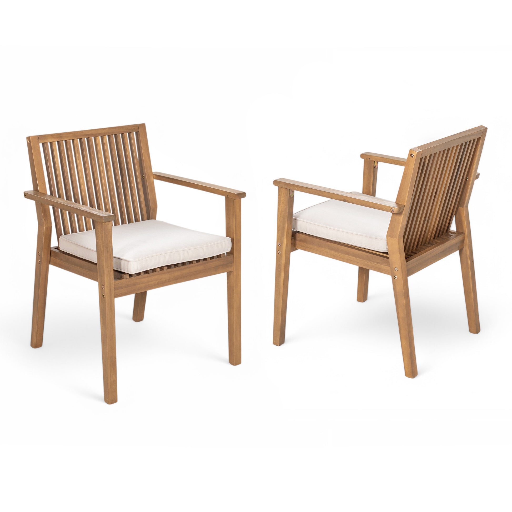 2-Piece Acacia Wood Patio Chairs - Beige Brown Weatherproof Seating Set for Outdoor