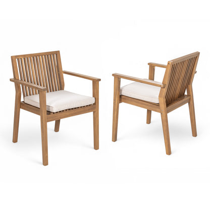 2-Piece Acacia Wood Patio Chairs - Beige Brown Weatherproof Seating Set for Outdoor