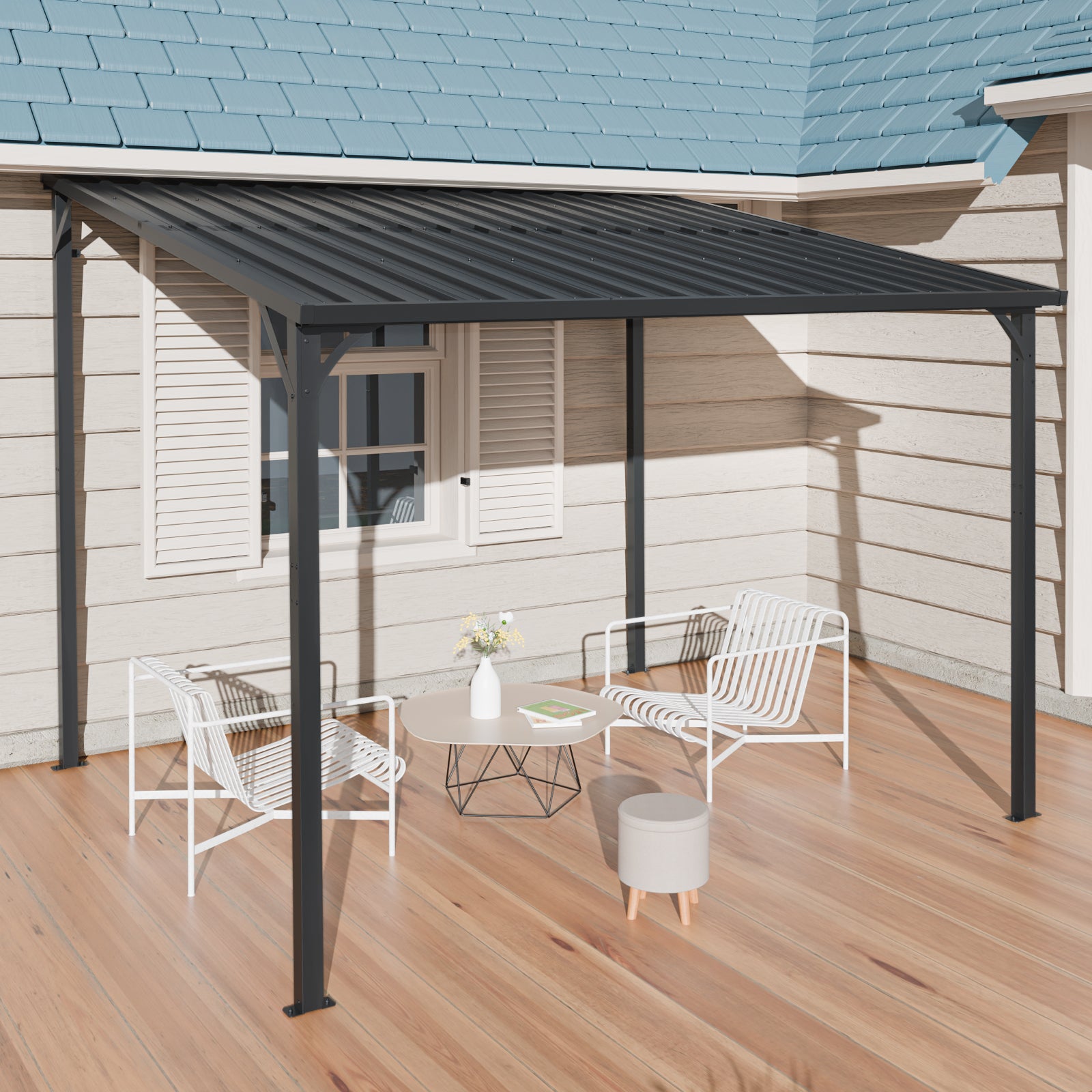 Black Metal Outdoor Pergola Shed for Garden Patio and Poolside