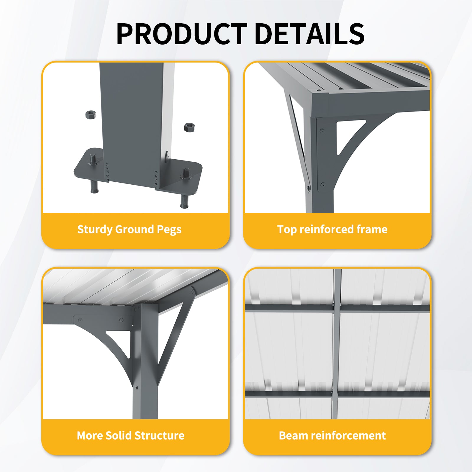 Black Metal Outdoor Pergola Shed for Garden Patio and Poolside