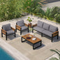 4-Piece Outdoor Conversation Sofa Set with Acacia Wood Armrests, Gray Cushions, and Coffee Table